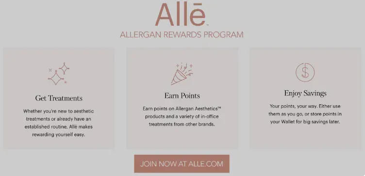 Allē rewards program for aesthetic treatments and savings.