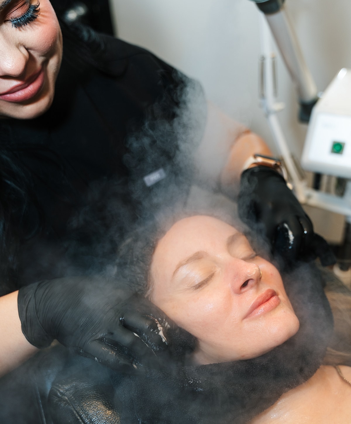 Facial treatment with steam and relaxation.