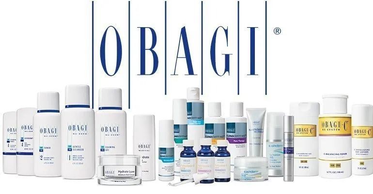 Obagi skincare product lineup and branding.