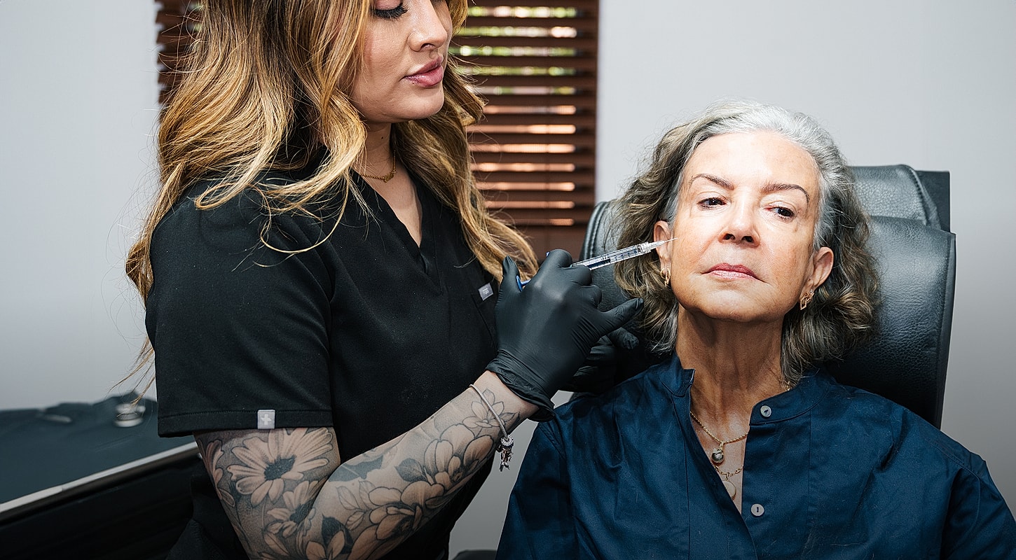 Professional beauty treatment in progress.