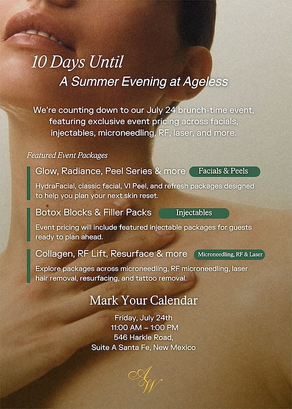 Event flyer for skincare treatments and packages.