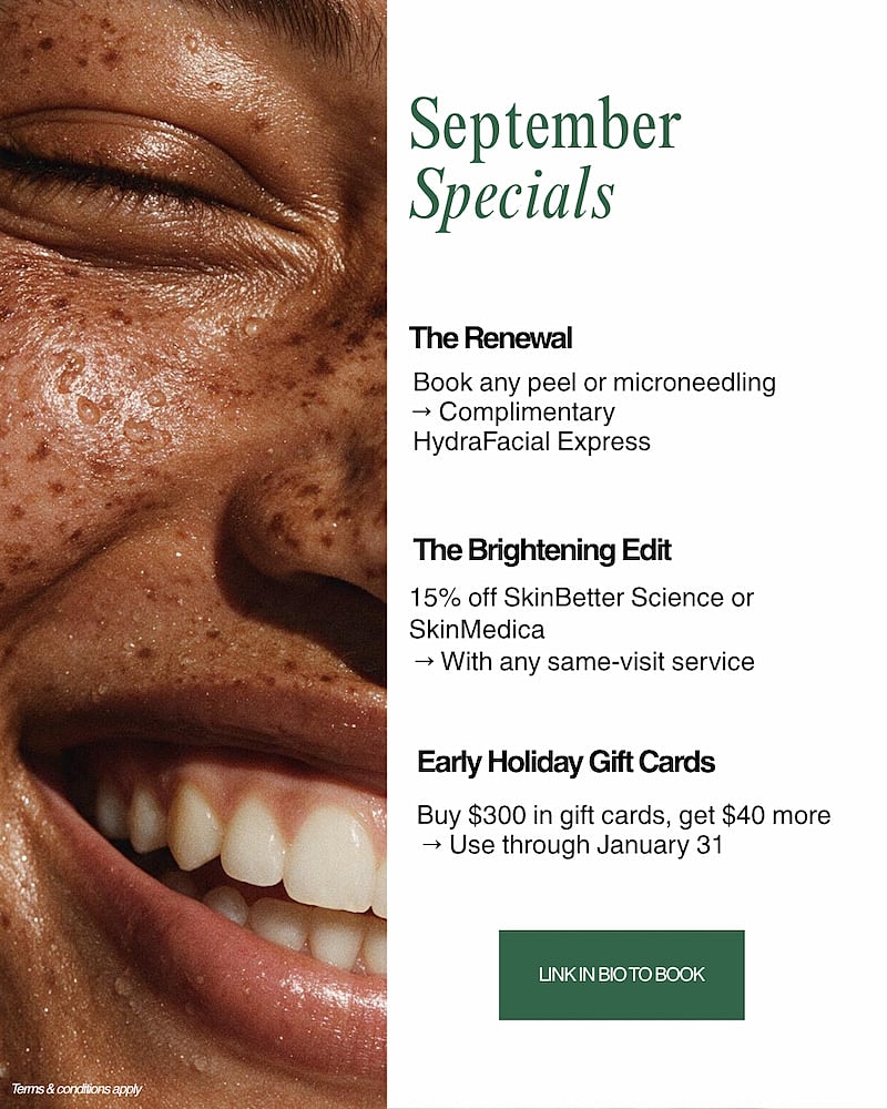 September specials for skincare and gift cards