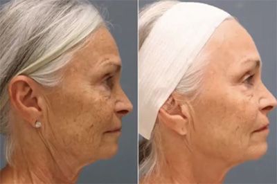 Before and after photo of facial rejuvenation treatment.